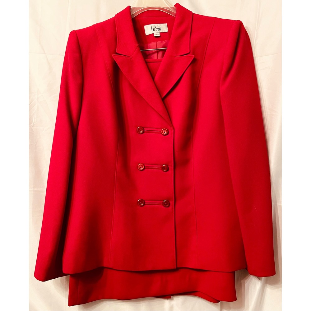 Vintage Le Suit Cherry Red Skirt Suit Set Co-ord Office Siren Corpcore 14